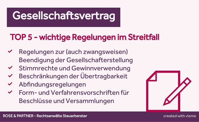 Gesellschaftsvertrag wichtige Regelungen