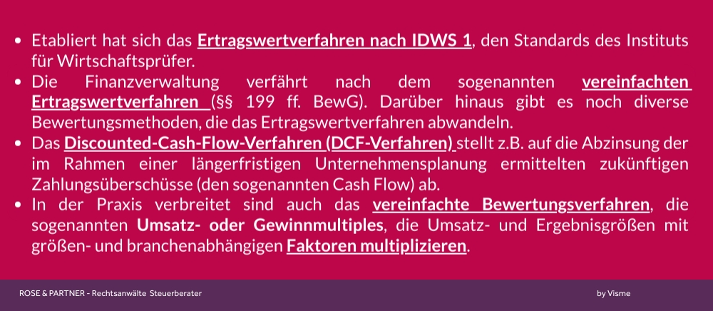 Methoden Unternernehmensbewertung anerkannte Methoden der Unternehmensbewertung