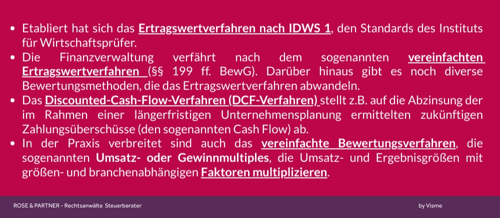 anerkannte Methoden der Unternehmensbewertung