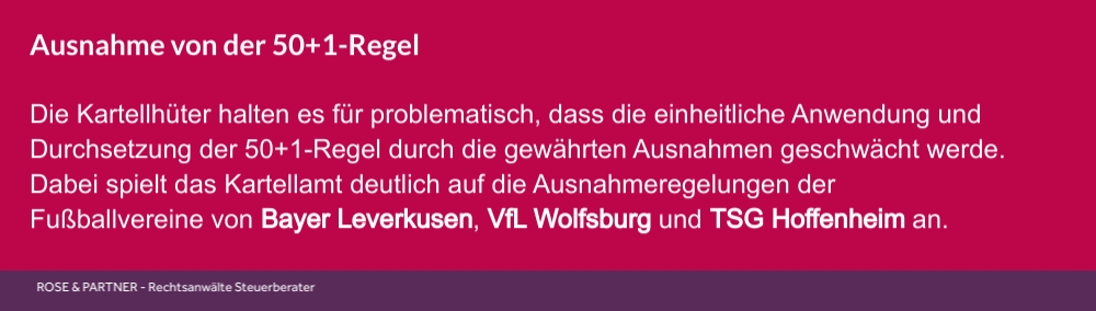 Ausnahme zur 50+1-Fußballregel wird vom Kartellamt kritisiert.