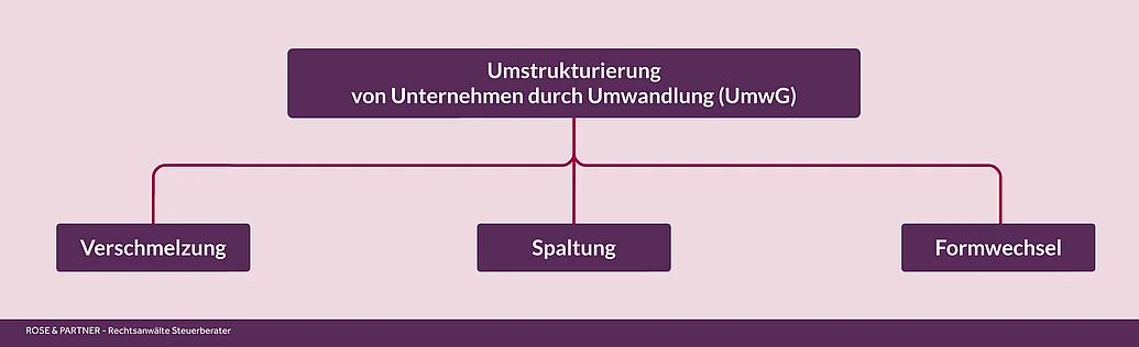 Möglichkeiten der Umwandlungen nach dem UmwG Unternehmen können nach dem Umwandlungsgesetzt durch Verschmelzung, Spaltung oder Formwechsel umstrukturiert werden.