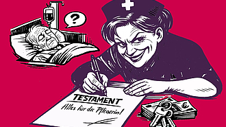 Eine Pflegerin fälscht das Testament eines Patienten und wird zur Erbschleicherin