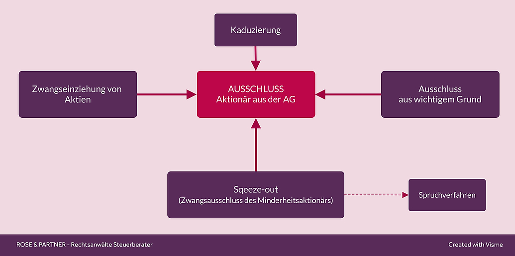 Ausschluss eines Aktionärs aus der AG durch Kaduzierung, Zwangseinziehung, Ausschluss und Squeeze-out