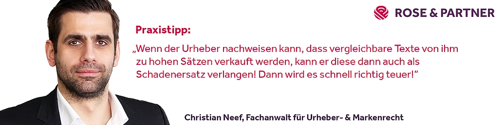 Schadenersatz für Texte von Urhebern kann hoch sein, sagt Anwalt für Urheberrecht Schadenersatz für Texte von Urhebern kann hoch sein, sagt Anwalt für Urheberrecht