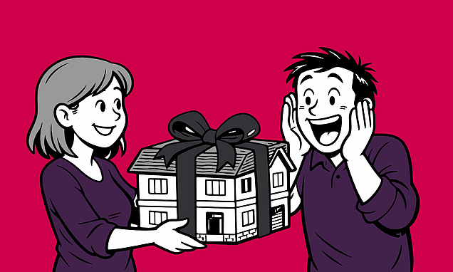 Eine Frau schenkt ihrem Ehemann eine Familienheim-Immobilie