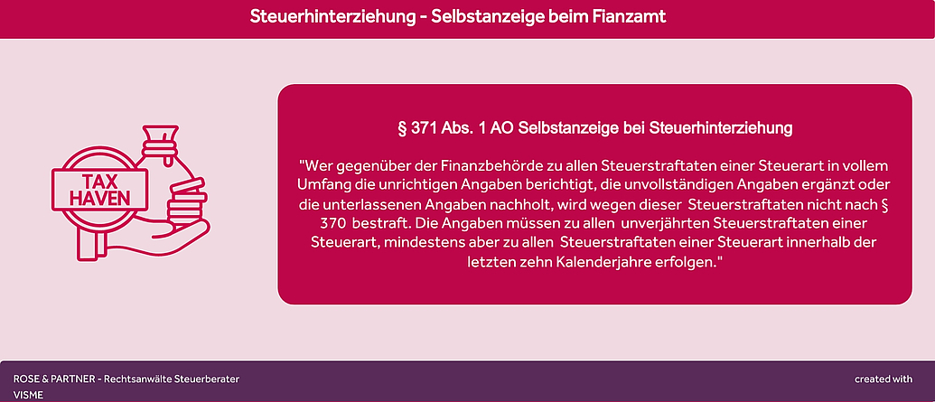 Wortlaut von § 371 AO zur Selbstanzeige beim Finanzamt wegen der Hinterziehung von Steuern 