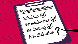 Eine Erbschaftsteuererklärung mit Positionen, die gegebenenfalls abzugsfähig sind.
