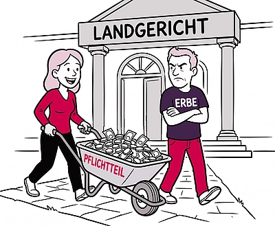 Eine Pflichtteilsberechtigte klagt erfolgreich ihren Pflichtteil beim Landgericht ein. Der Erbe unterliegt. 