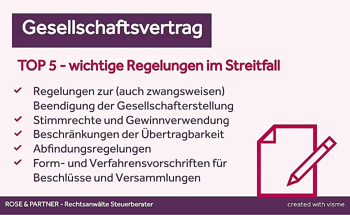 Gesellschaftsvertrag wichtige Klauseln Gesellschaftsvertrag wichtige Regelungen
