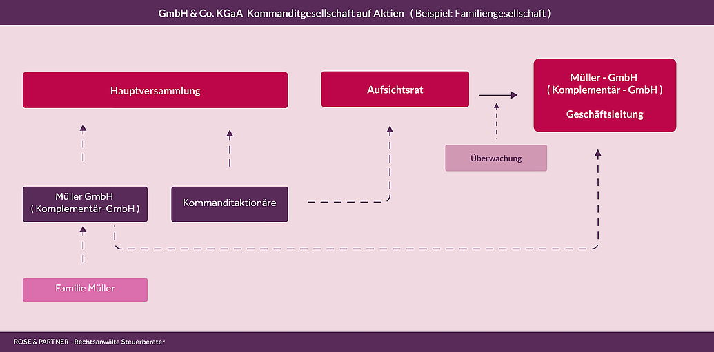 Darstellung, wie eine Familien GmbH & Co. KGaA funktioniert und welche Organe sie hat.